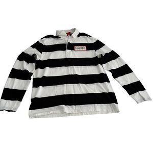 Hunter Original Long Sleeve Striped Logo Shirt Men Size Medium Quarter Button Up